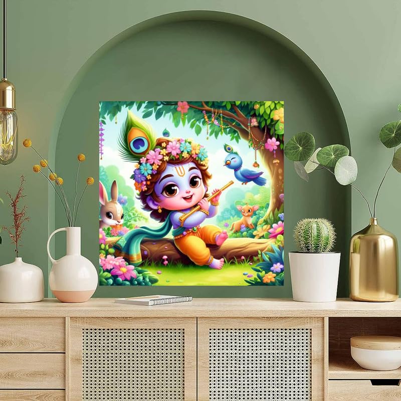 Image of British Terminal Cute little Bal Gopal Baby God Krishna| Kanha Ji | Laddu Lord Makhan Chor Painting Religious Poster for Pregnant Women for wall (matt thin vinyl,sticker,multicolor,unframed)| bj257