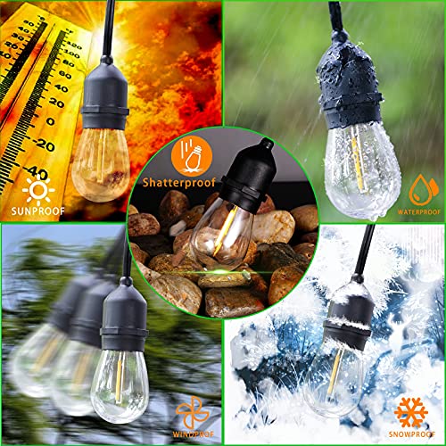 Eikoson 𝟒𝟖𝑭𝑻 Led Outdoor String Lights With 𝟮𝟰 Weatherproof Shatterproof Edison 𝑳𝑬𝑫 𝑩𝒖𝒍𝒃𝒔(2 𝑺𝒑𝒂𝒓𝒆)，Commercial Grade Waterproof Hanging Lights For Backyard Porch Balcony Party #TOP3