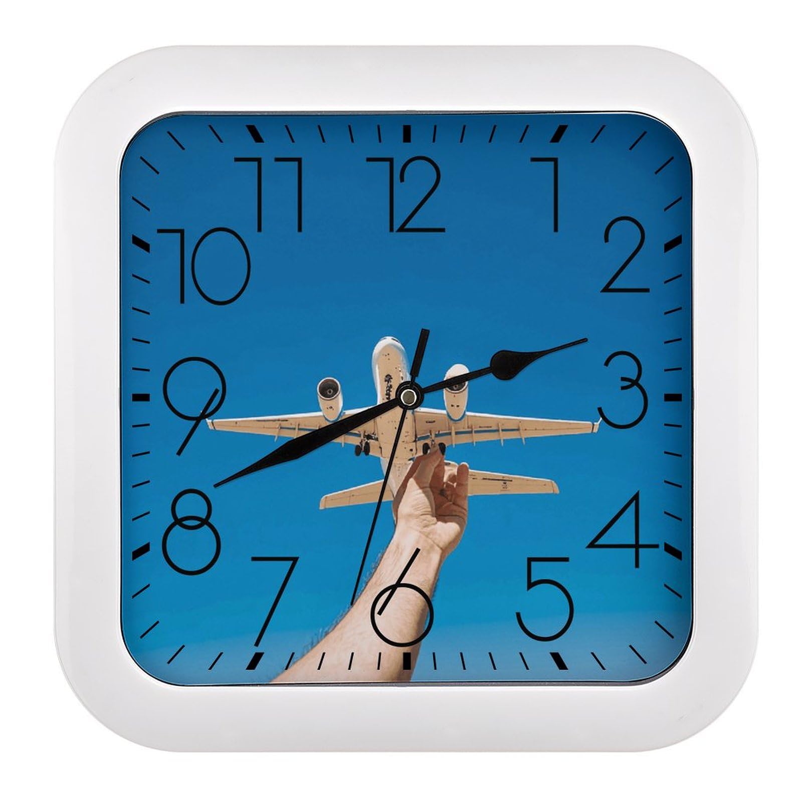 Horloge murale carrée ciel bleu 25,4 cm silencieuse pour bureau et maison