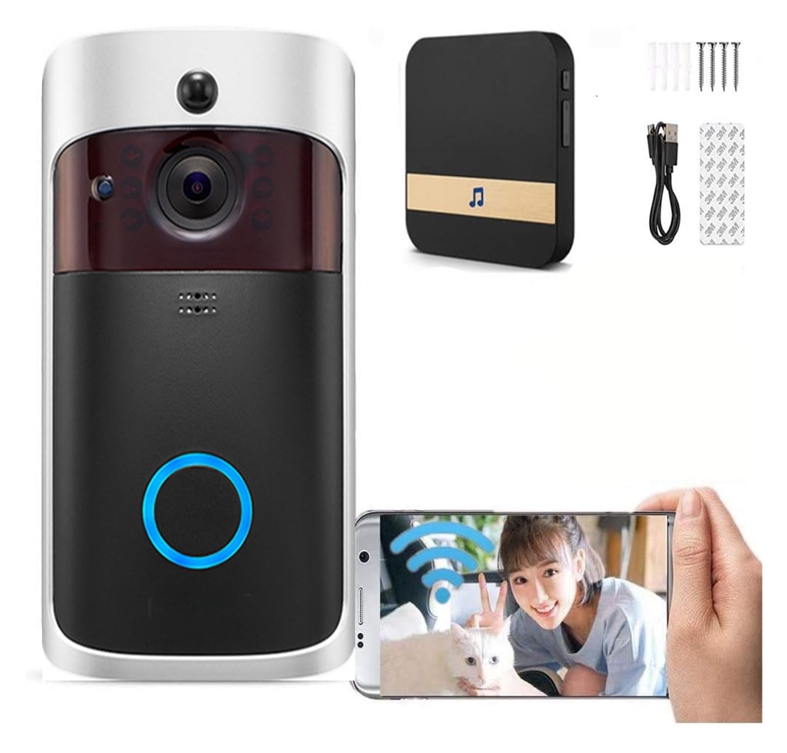 Video Doorbell Camera HD WiFi Wireless Operated Motion Detector & Speaker Night Vision