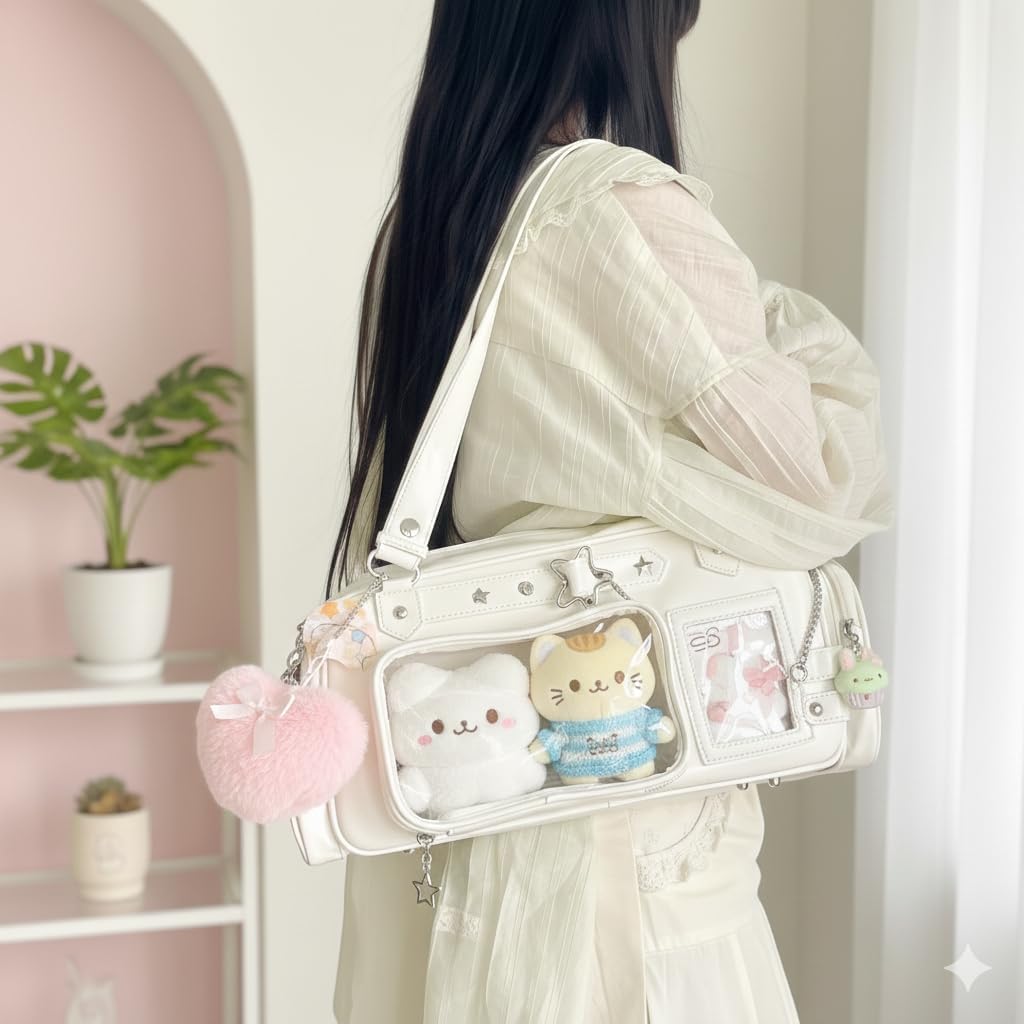 Kawaii Itabag Crossbody Bag, Y2K Harajuku Style Shoulder Ita Bag with Clear Window | Pin Display Ita Bag