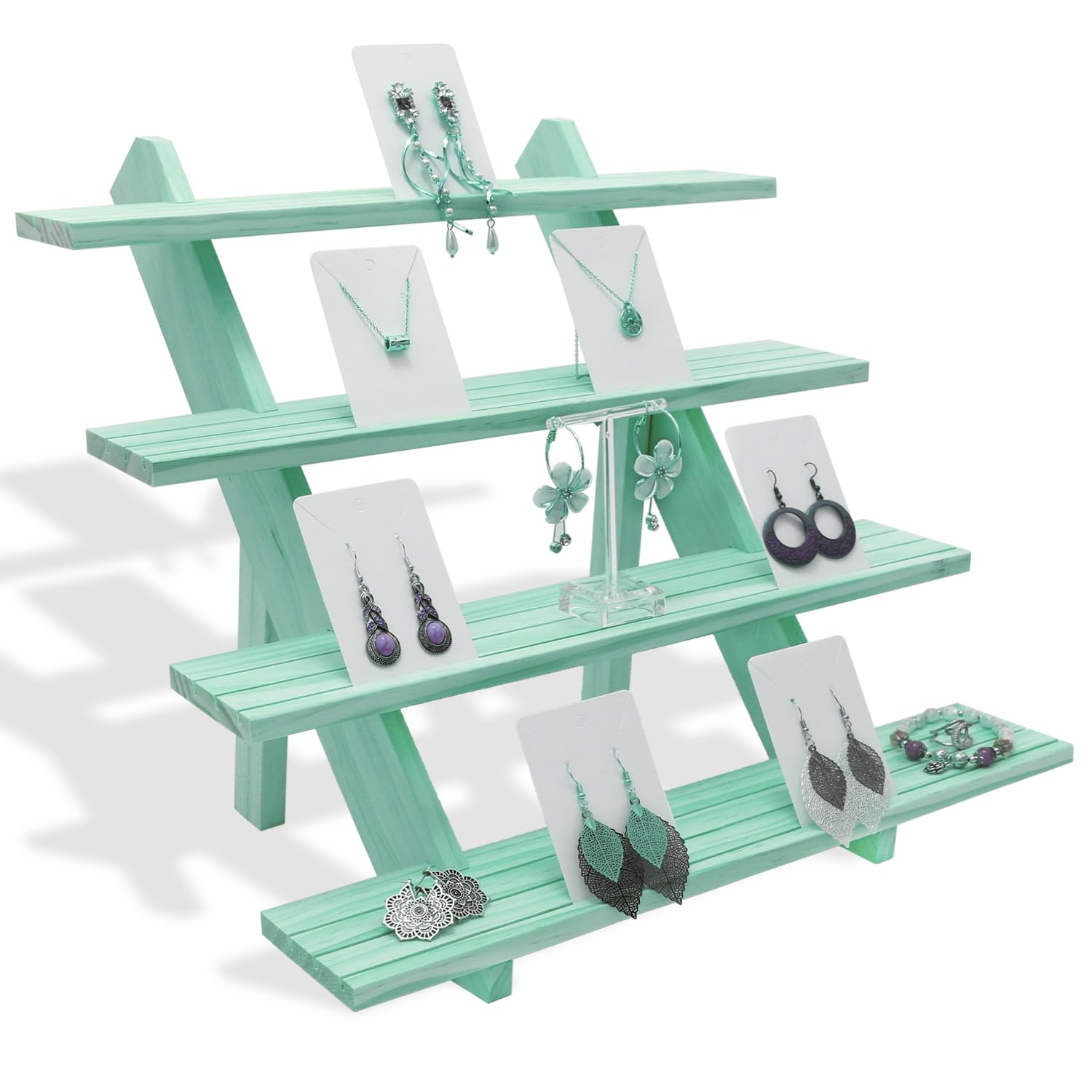 Auroal 4 Tier Earring Display Stands For Selling, Retail Display Riser Earring, Ring Holder Stand, Removable Countertop Small Merchandise Display Stand, for Figures,Cupcake, Photo