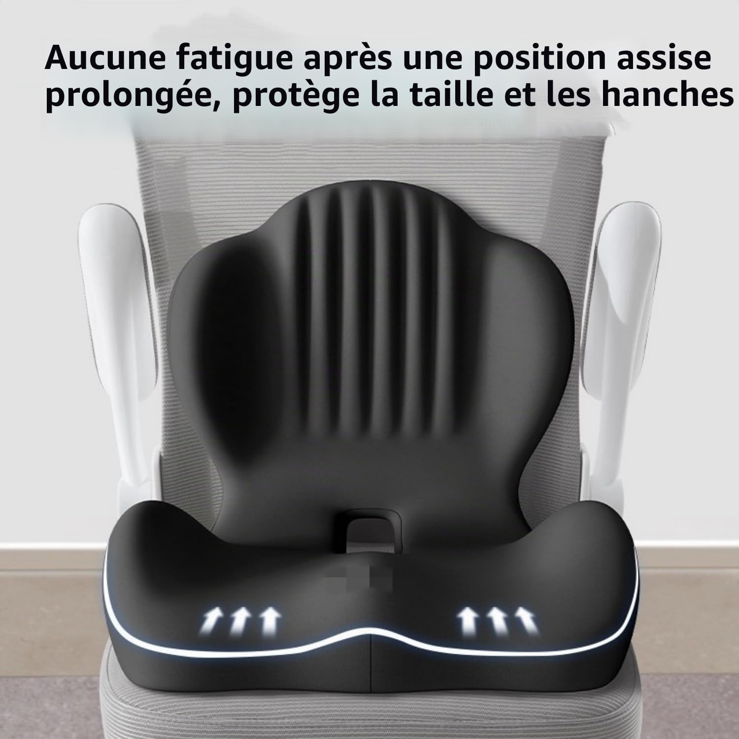 Coussin de dossier et de siège 2 en 1 avec soutien lombaire - Coussin de siège intégré en forme de L en forme de L avec base antidérapante - Respirant pour voiture, bureau, maison (gris foncé)