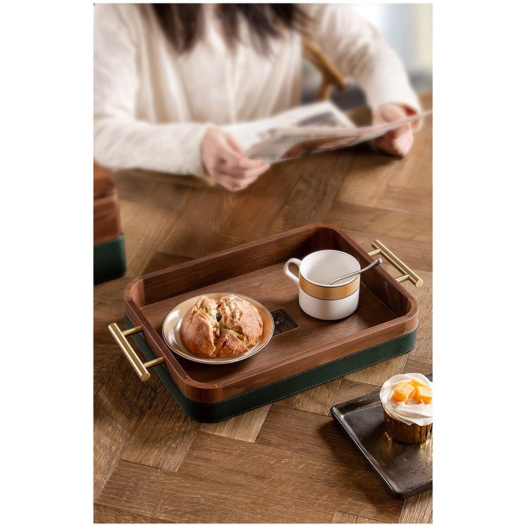 Bandeja de mesa de centro elegante bandeja de madera de nogal rectangular comida para el hogar desayuno merienda pan pastel bandeja taza de café bandeja para servir bandeja de desayuno (color: A) (A)