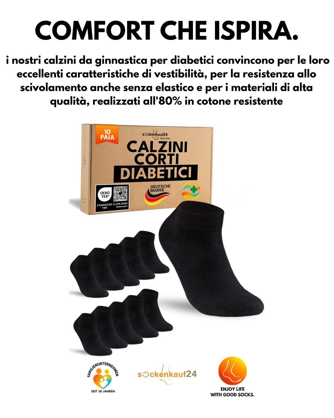 sockenkauf24 10 paia di calzini da ginnastica per diabetici, per uomo e donna, senza elastico e senza cuciture, per sneaker, per diabetici, con fascia confortevole, senza gomma