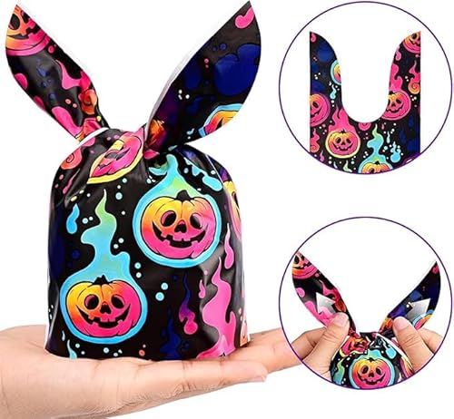 اكياس حلوى للهالوين، 100 قطعة، اكياس خدعة او حلوى للاطفال، اكياس حلوى، اكياس حلوى بلاستيكية صغيرة بنمط شبح اليقطين، اكياس هدايا لمستلزمات ديكور حفلات الهالوين، خليط ألوان