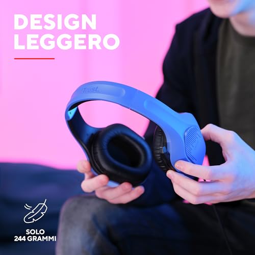 GXTrust 418B Rayne Cuffie Gaming Leggere per PC Xbox PS4 PS5 Switch Mobile, Driver da 50 mm, Jack Audio 3.5 mm, Cavo 2m, Cuffie con Microfono Over-Ear, Blu - Cuffia gaming - Immagine 2