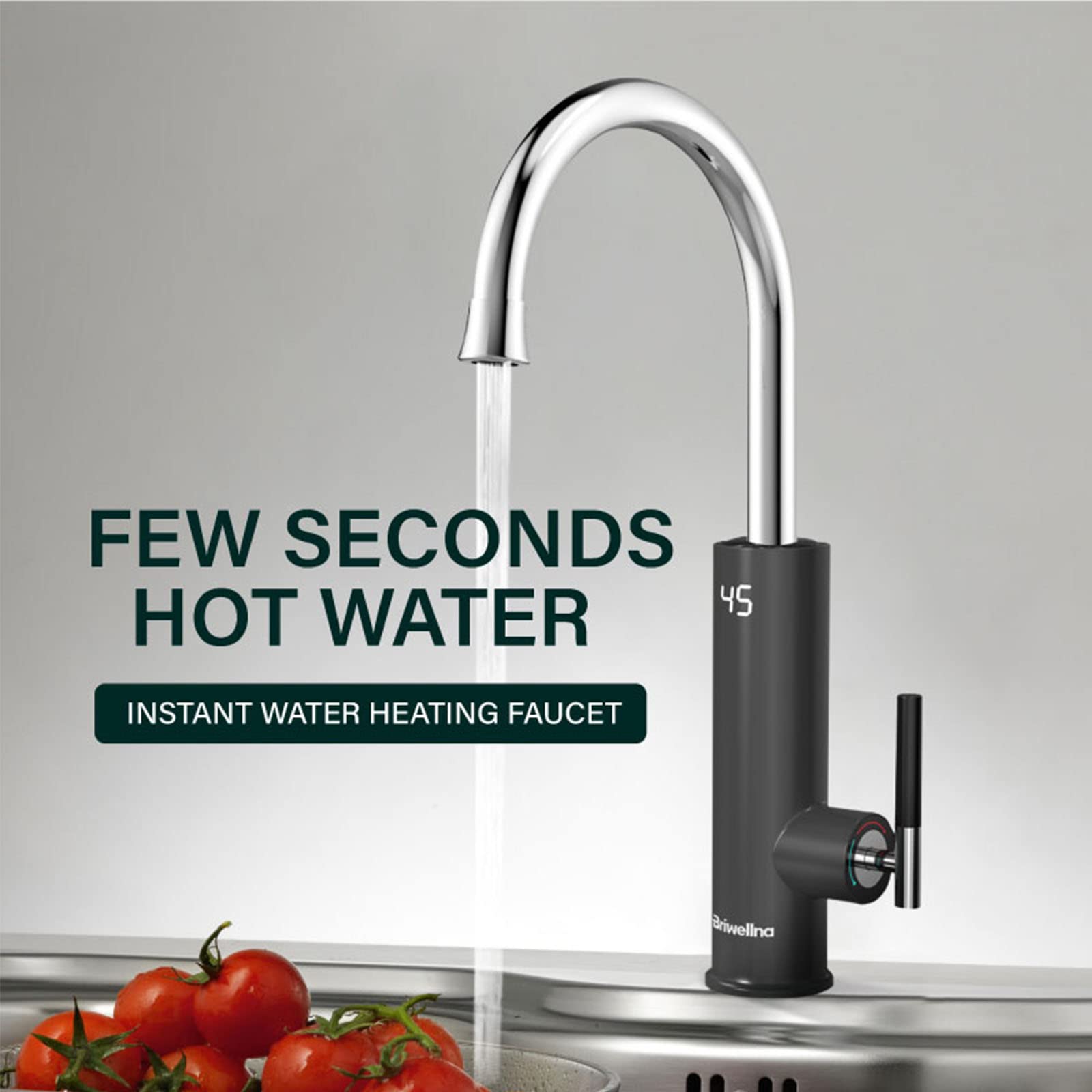Rubinetto Cucina Nero, Rubinetto Scaldabagno Elettrico, Rubinetto Acqua Istantaneo Senza Serbatoio, Rubinetto Riscaldamento Rapido con Display Digitale a LED, Miscelatore Riscaldamento a Flusso