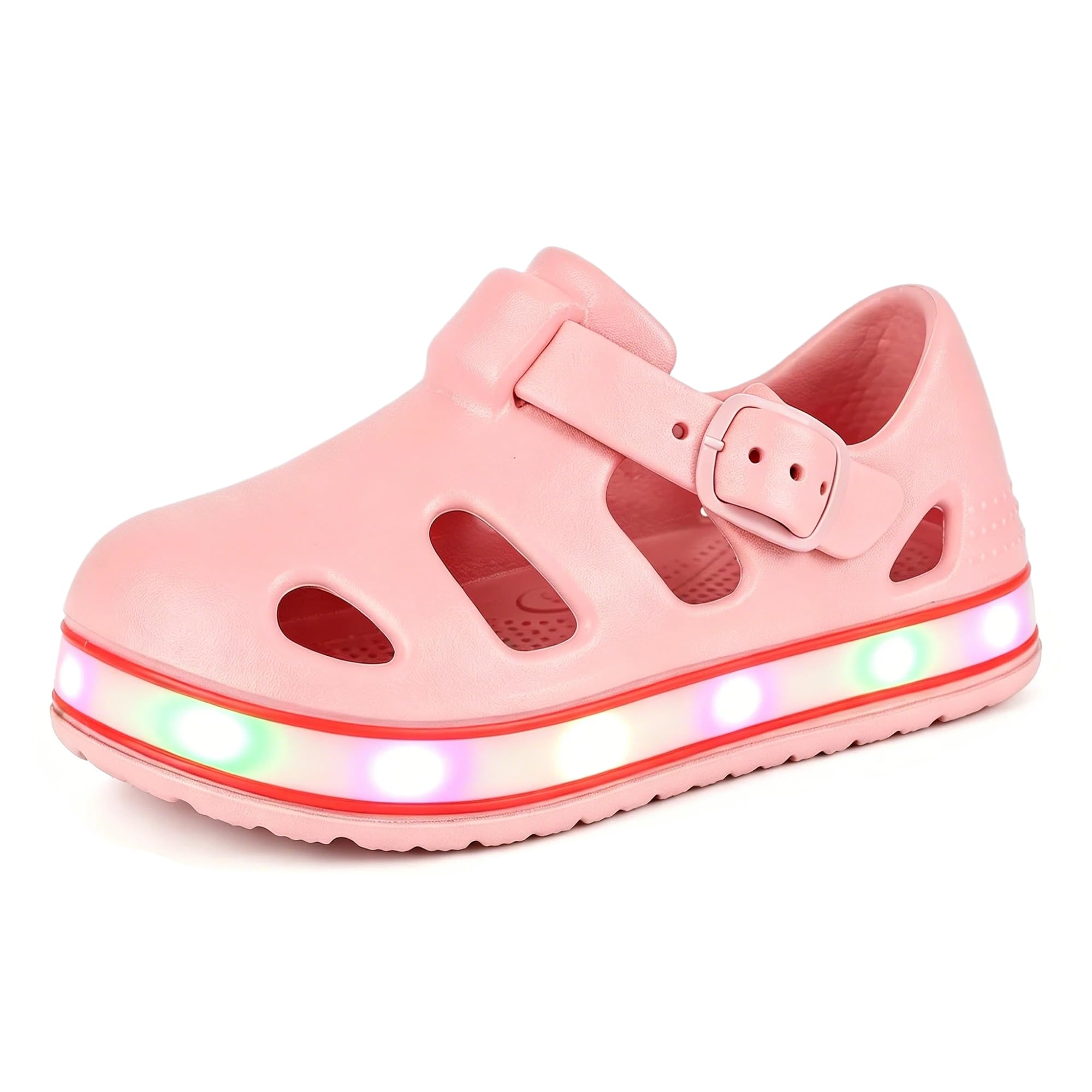 Toddler Light Up Sandals for Boys and Girls, Adjustable Closed Toe Water Shoes, Lightweight Quick-Drying EVA Non-Slip Summer Shoes