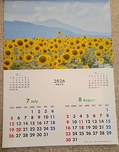 安い すぐに土日祝も発送します!花畑 A3 1冊 壁掛けカレンダー 2026年 約42×30cm絶景 城 ひまわり フラワー はな 花 こよみ