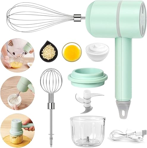 Suteng Picadora de ajo eléctrica batidora de huevos recargable 3 en 1 con recipiente de vidrio de 101fl oz licuadora eléctrica inalámbrica para