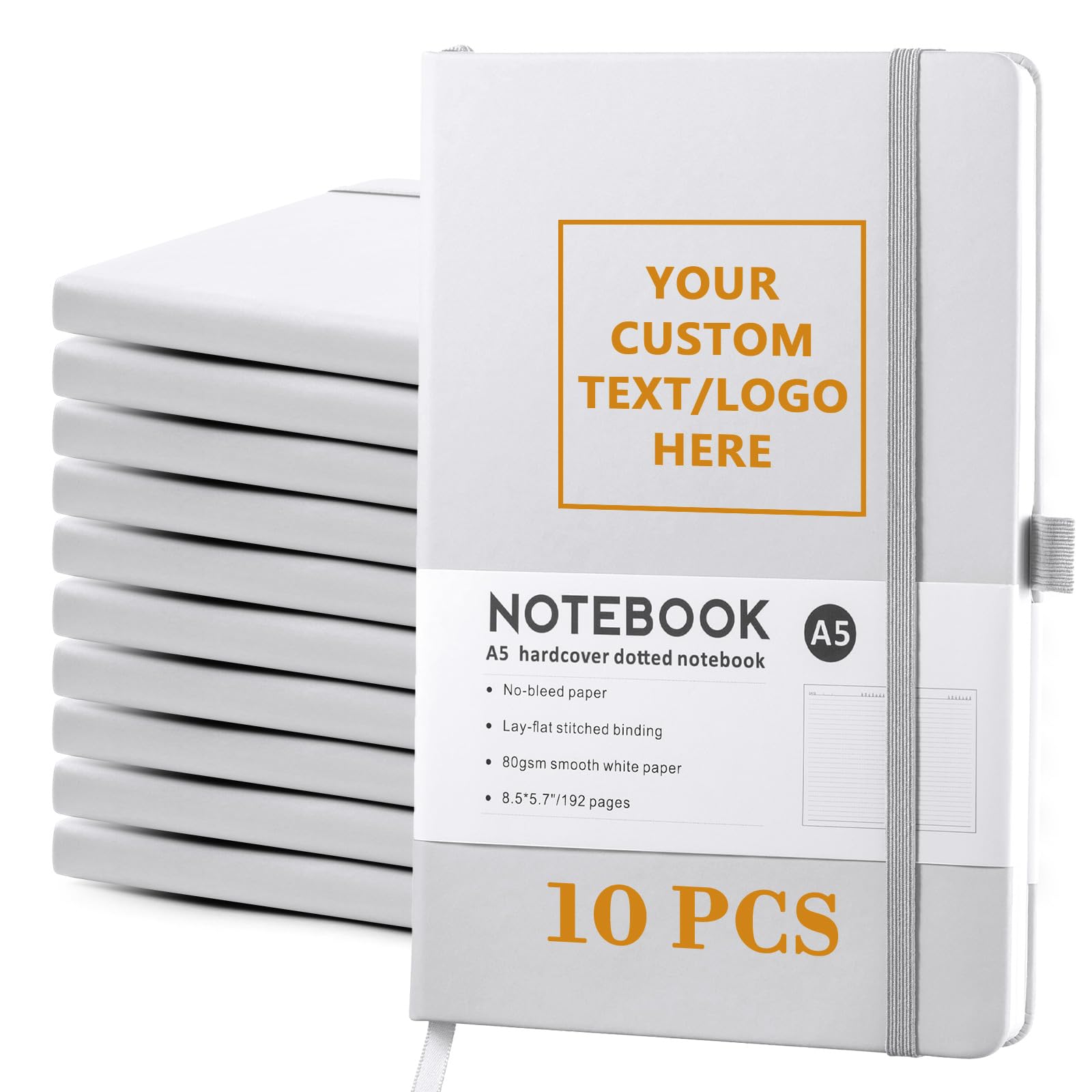 Vebermo Personalized Notebook-Can Engrave Logo/Text/Image, Customizable A5 Journal Notebook Daily Journals For Writing-192 Lined Pages 8.5 x 5.71 Inch,White,10 pcs