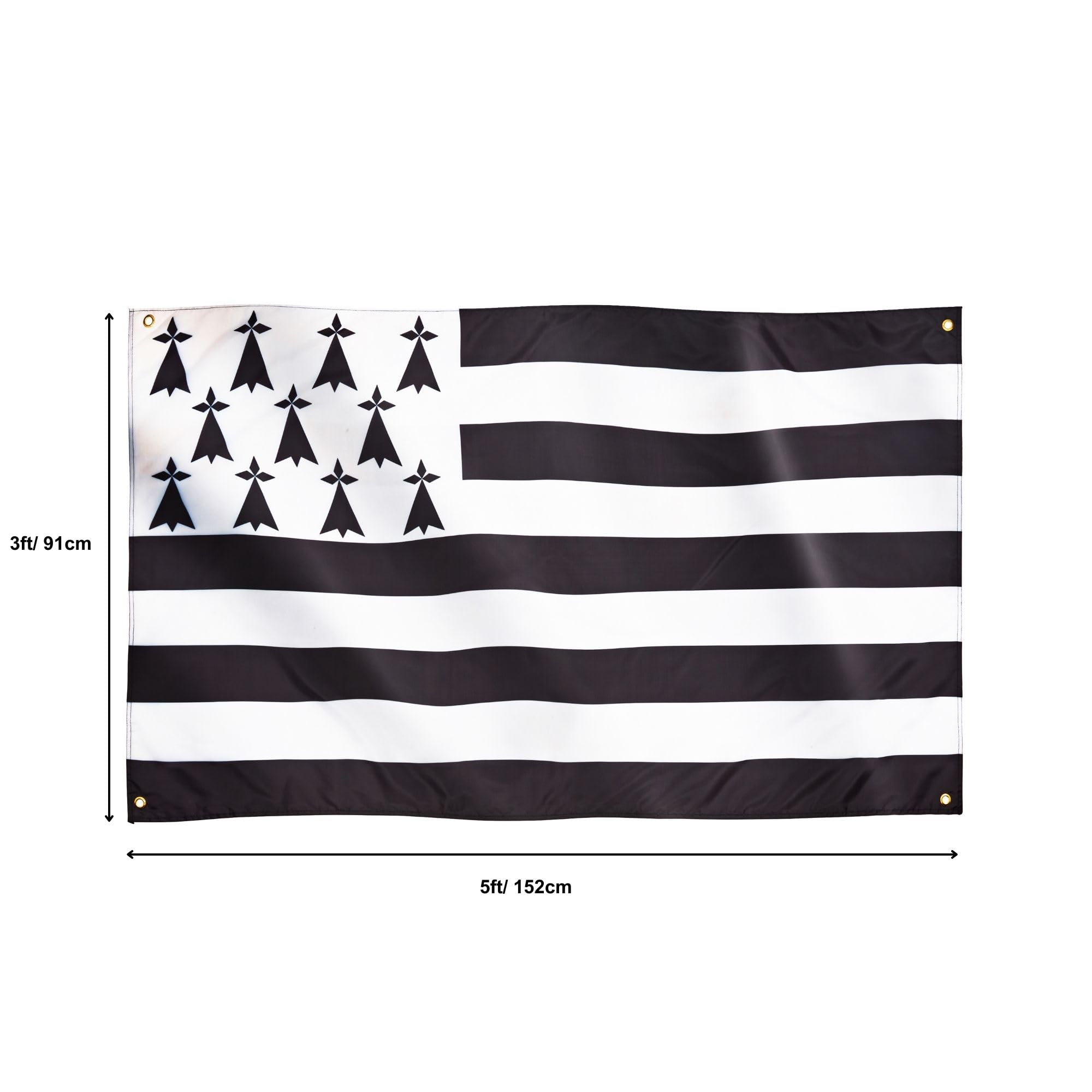 Runesol Brittany Flag, 91x152cm, 3ft x 5ft, Kroaz Du, Mardi Gras, 4 Grommets, Eyelet in Every Corner, French Brittany Flag - Image 2