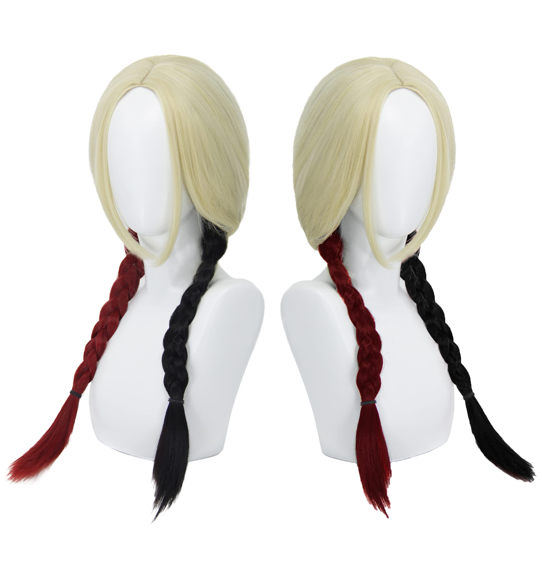 Peluca Harley Quinn Para Mujer – Rubia Rosa Y Azul, Con Gargantilla Y Tatuajes, Ideal Para Cosplay