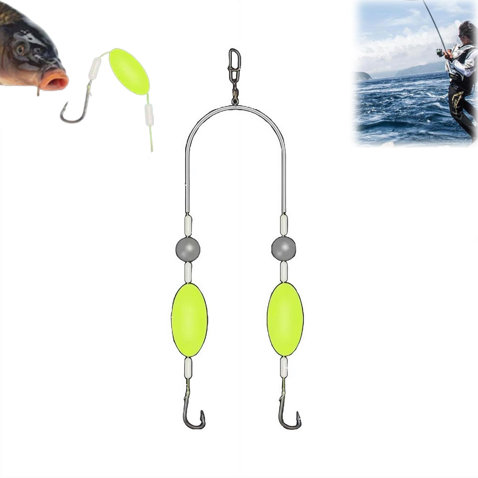 WUBAYI Lot De 10 Hameçons Doubles Anti-crochets Pour Pêche à La Carpe Avec Design Anti-enchevêtrement, Flotteurs Et Perles – Idéal Pour Les Débutants