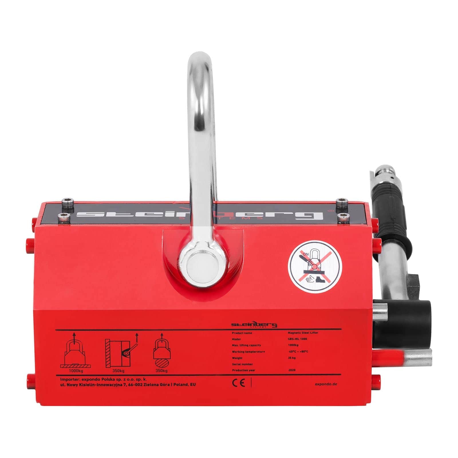 Steinberg Systems Aimant De Levage Super Puissant En Néodyme Manutention Porteur Magnétique SBS-ML 1000 (Capacité Levage 1 000 kg, Mécanisme de Sécurité, Force de Traction 3 000 kg, Flux Désactivable)