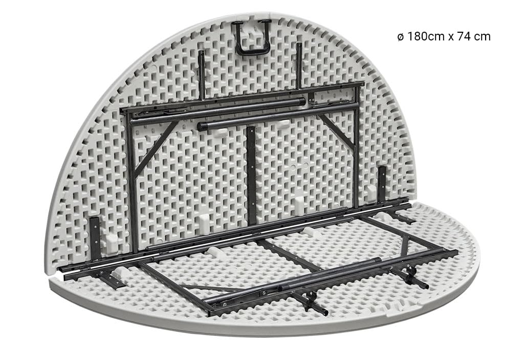 Cofan Mesa Plegable Redonda de Camping | Color: Blanco | Peso máximo: 150 kg | Adecuado para 10 Personas | Medidas: Ø 180 x 74 cm