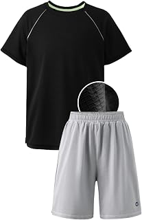 PATPAT Boys 2-Piece Athletic Set, Ultra Lightweight Quick-Dry T-Shirt & Shorts with Air-Grid Tech, Moisture-Wicking Sports Uniform for Kids Youth, Vapor Gray, US12/L