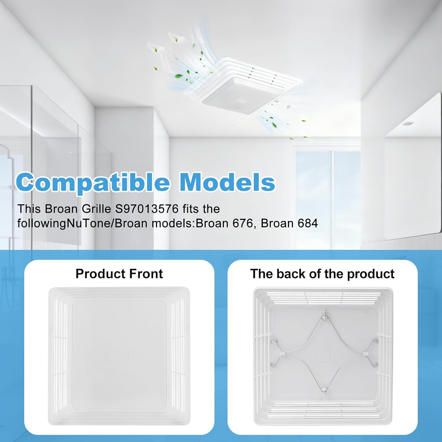 S97013576 Bathroom Fan Cover Grille for Broan Nutone, 684NT 2684F 576 Bathroom Exhaust Fan Cover Grille Replacement Ventilation Fan Grille Lens 2 Pack