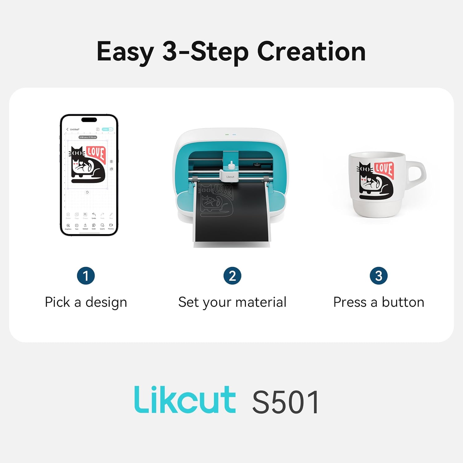 Likcut Vinyl Cutter Machine, Smart Sticker Maker Glee S501 for DIY Joy, Portable Cutting Tool for Crafting Beginner, Compact Design for Home & School Craft Projects, DIY Home Decor, Gifts for Crafters