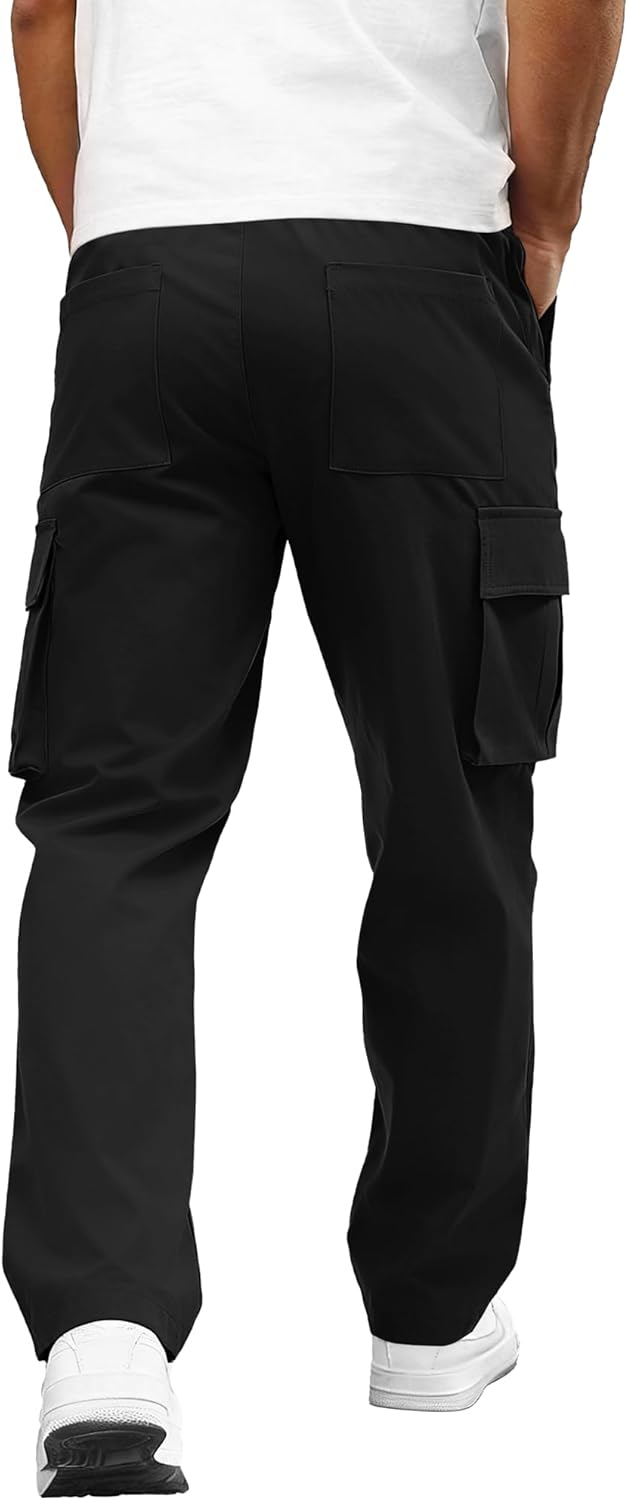 PLEPAN Mens Cargo Pants Casual Straight Leg Drawstring Elastic Waist Athletic Hiking Sweatpants - Image 2