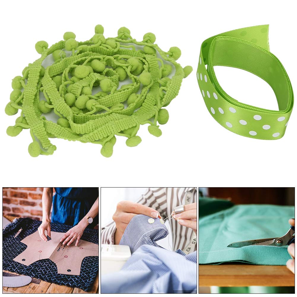 Szycie koronkowych wykończeń, 2 szt. Wstążka z frędzlami w kształcie kulki Pom Tapicerka do szycia, wianek kuli Szycie frędzli Koronka(Green)