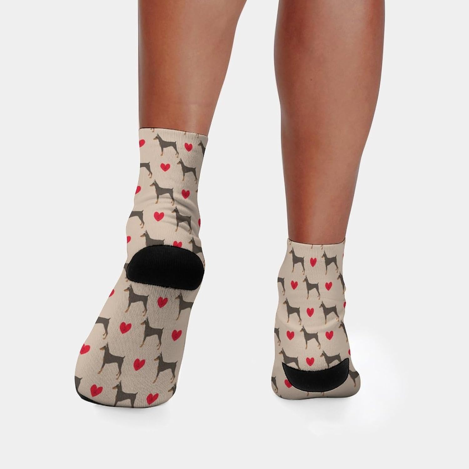 Dog Doberman Pinscher with Hearts Knee High Socks Athletic Long Stockings Sport Casual Crew Tube Sock Boot