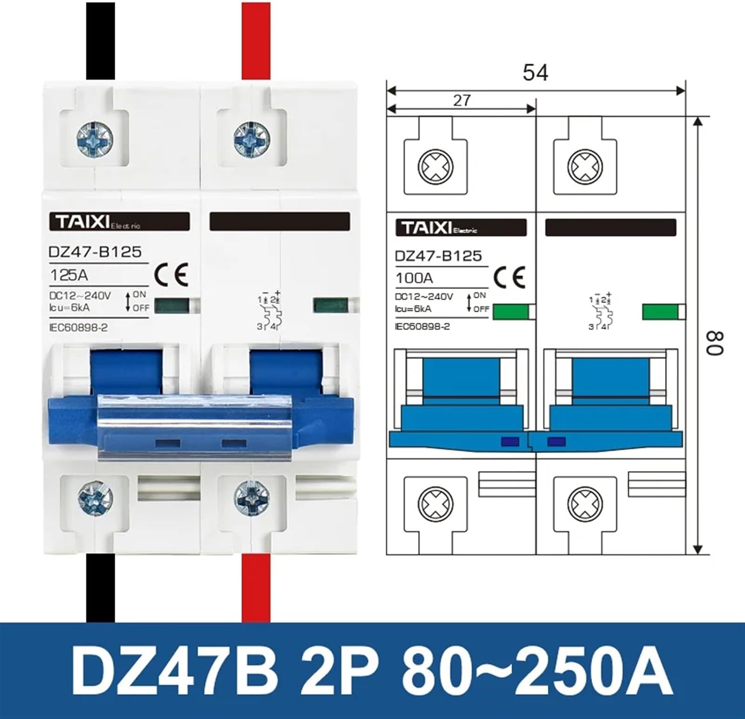 DC 12V 24V 48V 36V 72V MCB Car Protector Mini Circuit Breaker DZ47 Positive and Negative Pole Protection Switch Isolator(1P-1P,DC 32A)