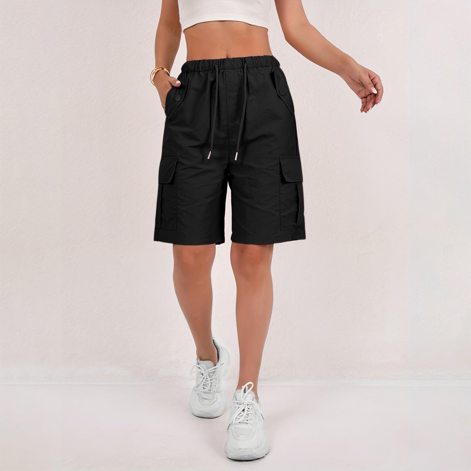 Cargo Shorts Women Plus Size Lightweight Summer Bermuda Shorts with Pockets Knee Length Ripstop Hiking Short Casual Summer Cargo Short Women Relaxed Fit High Waisted Pants Bermudas para Mujer