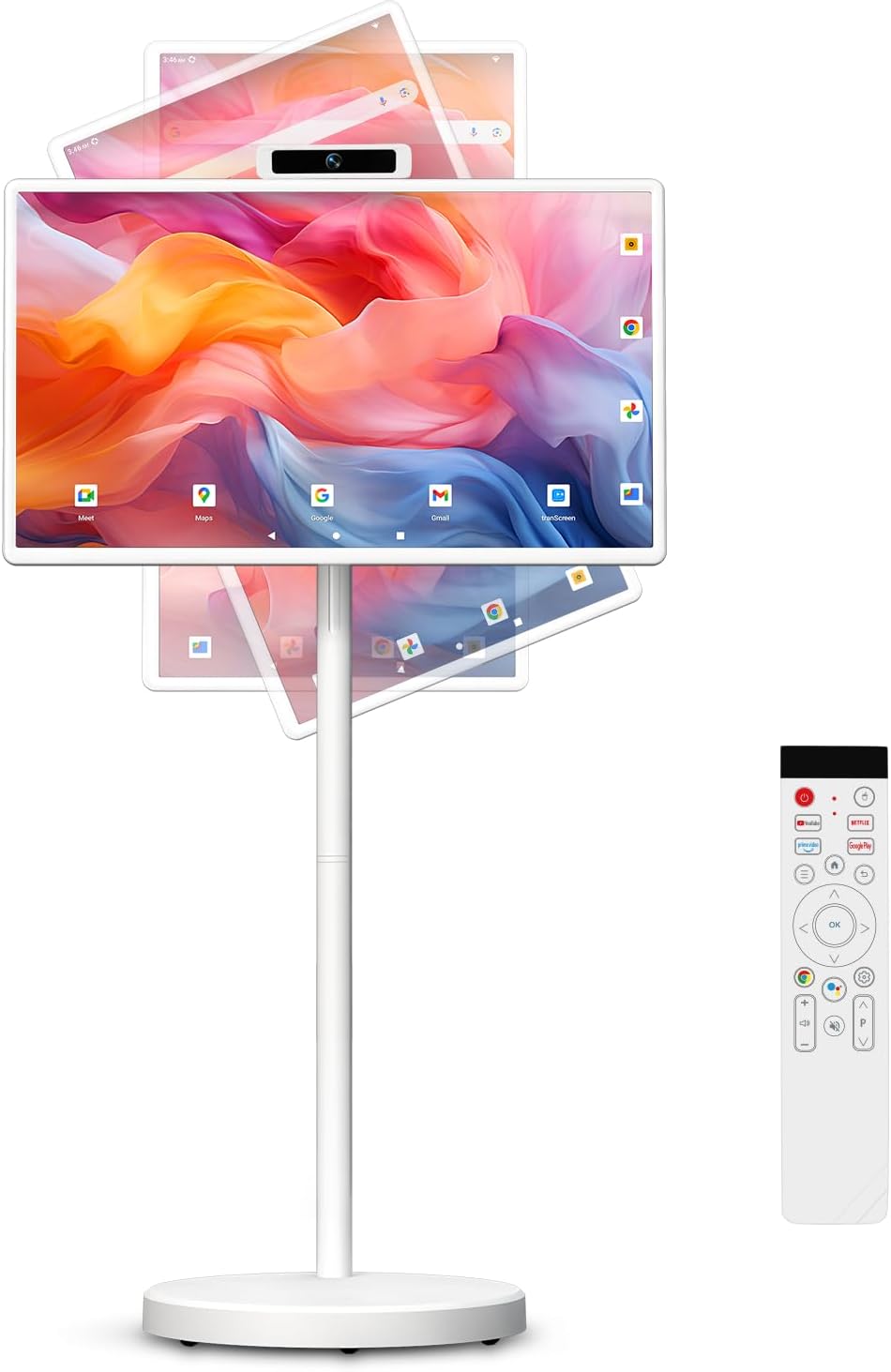 32" Portable Smart TV with Android 15, 1080P Touch Screen Monitor on Wheels, EDLA-Certified, 8GB+128GB Storage, 5MP Camera, 10H Playing Time, Rotatable Display, Wireless Casting, Voice Remote Control