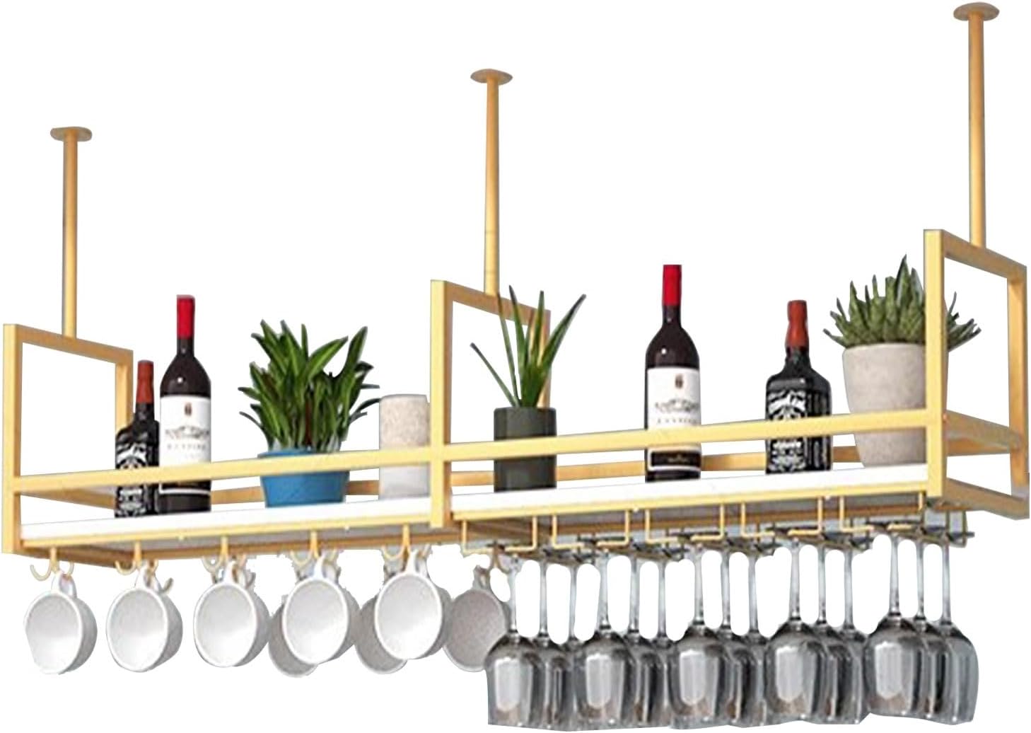 Hanging Metal Wine Rack Upside Down Bottle Holder for Bar Cafe & Restaurant Decorative Ceiling Shelf for Kitchen Wine Glass Storage Solution