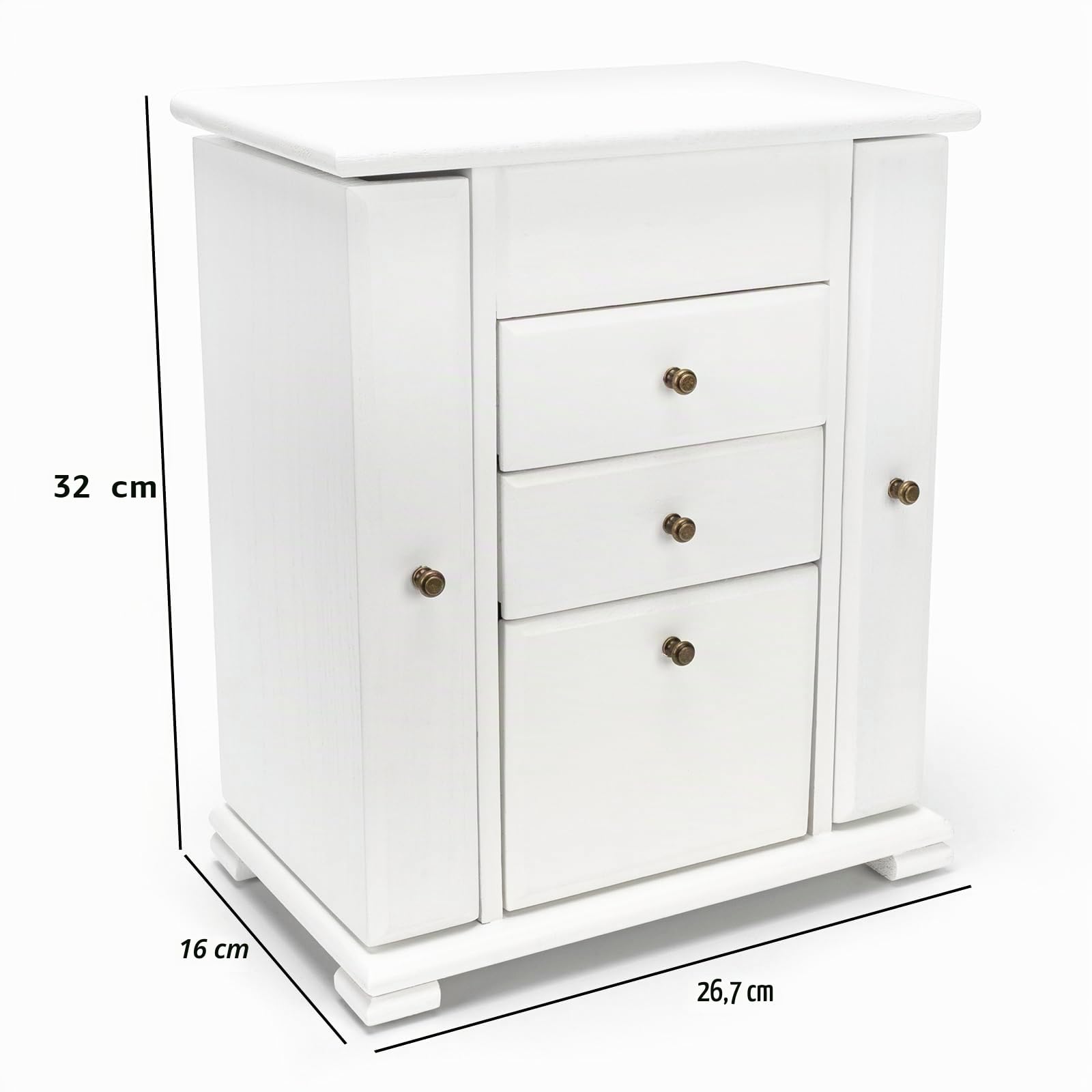 Joyero para mujeres y niñas, joyeros grandes de madera rústica con espejo, caja organizadora de joyas de 4 capas para anillos, aretes, collares, pulseras (blanco)