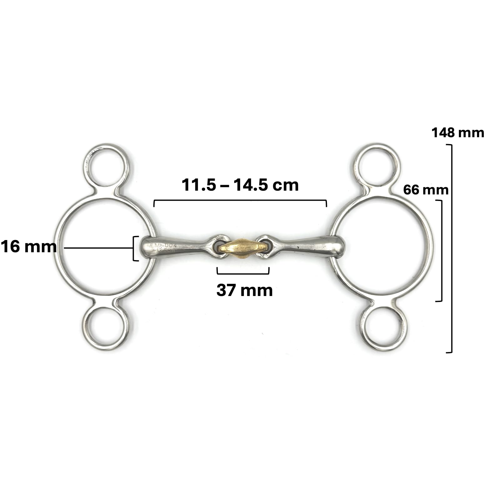 ES0259 JW Gebiss 3-Ringtrense 3-Ring Doppelt Gebrochen mit Kupfer anatomisch geformtes maulfreundliches aus Edelstahl Gebissstärke 16 mm (14.5 cm)