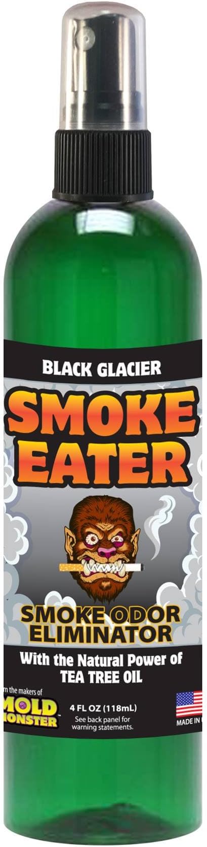 Smoke Eater - Breaks Down Smoke Odor at The Molecular Level - Eliminates Cigarette, Cigar or Smoke On Clothes, in Cars, Boats, Homes, and Office - 4 oz Travel Spray Bottle (Black Glacier)