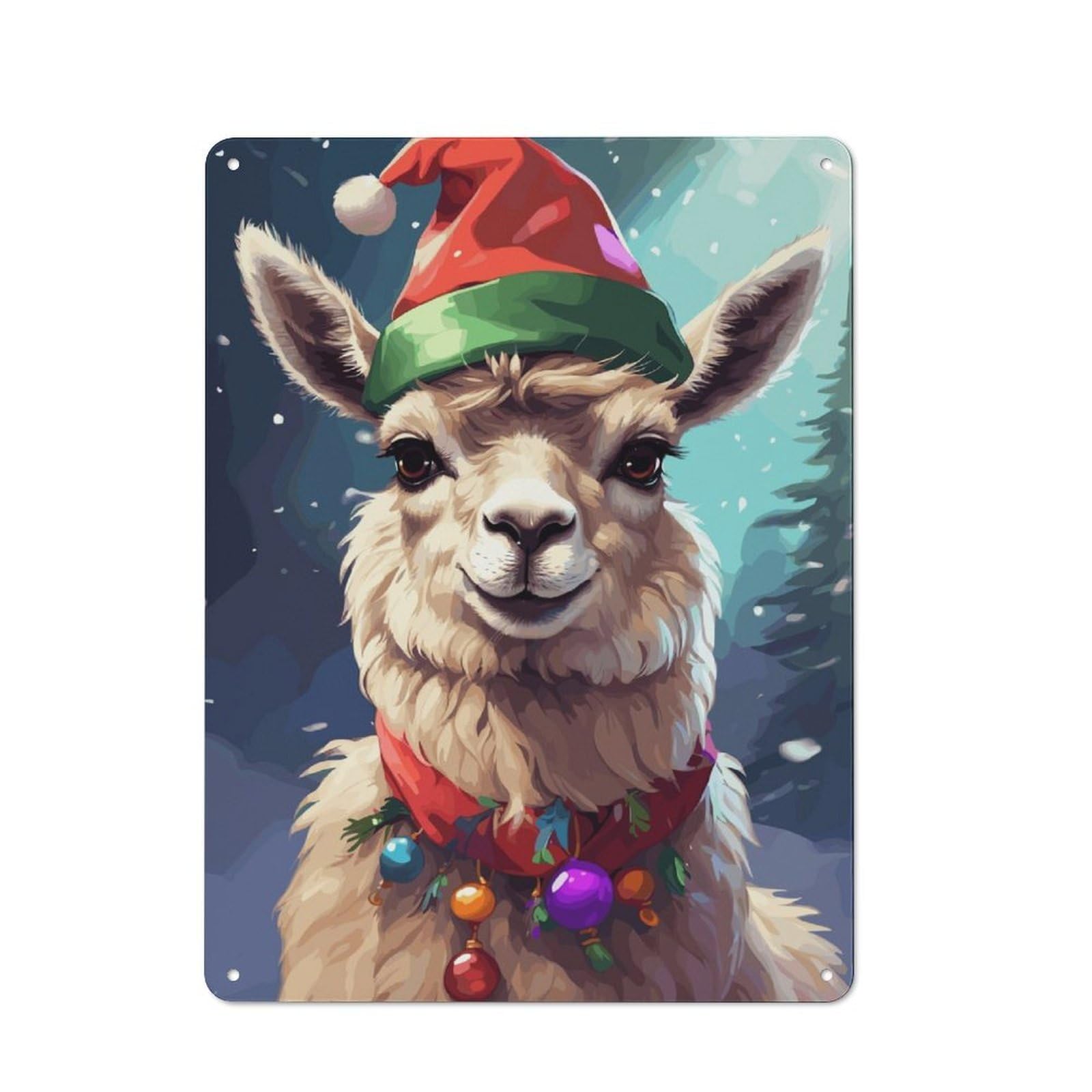 Junmoney Llama Christmas Rustic Metal Plaque 40X30cm For Hobby Room Or Studio, For Vintage Wall Decor Fans, For Garage And Workshop Walls