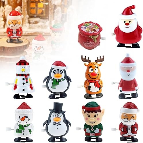 10 juguetes de Navidad para enrollar, rellenos de calcetines de Navidad, juguetes pequeños de Navidad, juguetes divertidos para saltar y caminar,