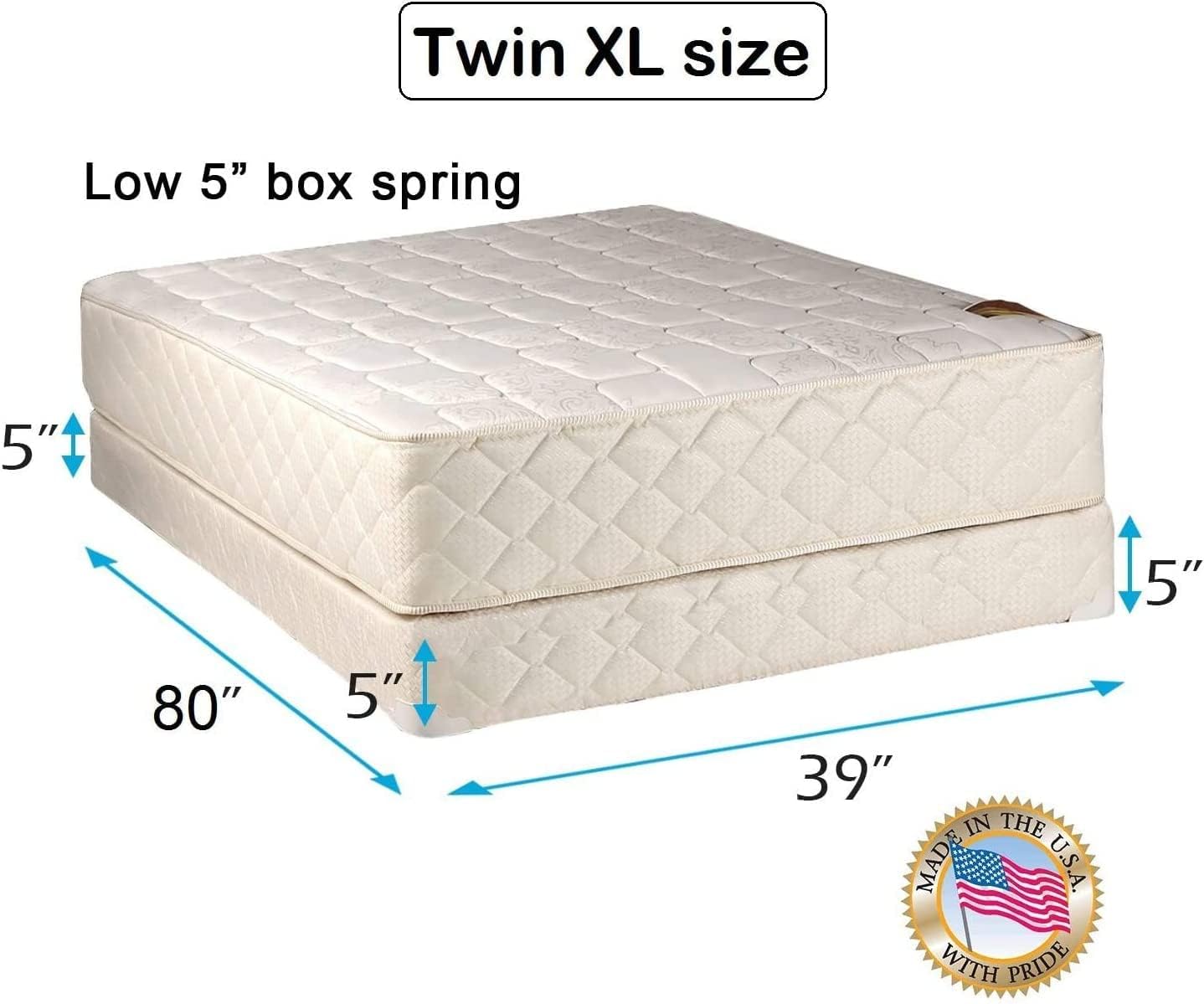 DS Solutions USA Grandeur Deluxe Twin XL Size Mattress and Low 5" Height Box Spring Set