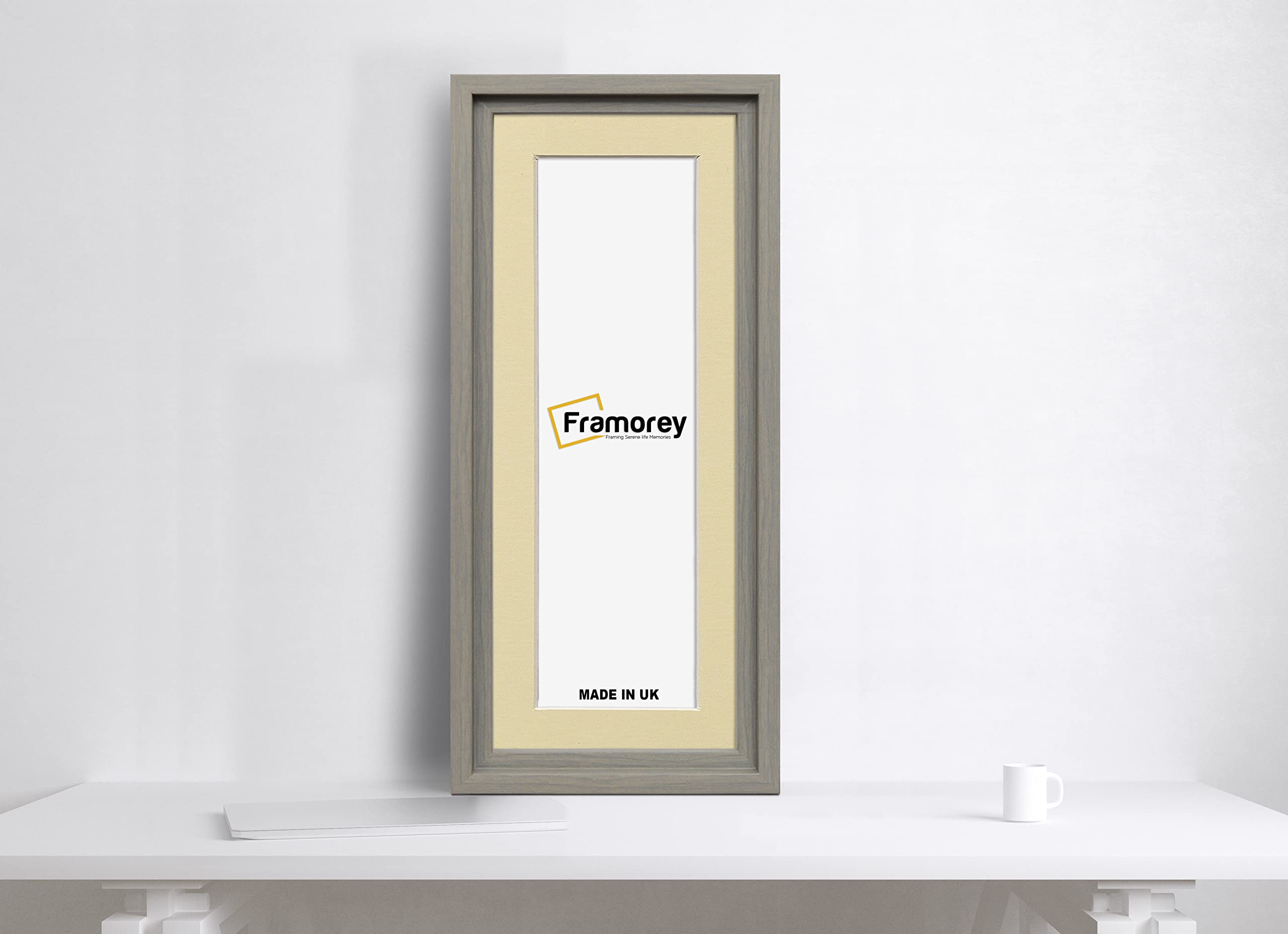 FRAMOREY Panoramic Style Picture Frame, 21x13" Size Grey Photo Frame With 17x9" Size Ivory Mount, Oslo Style Wall Art Hanging Frames