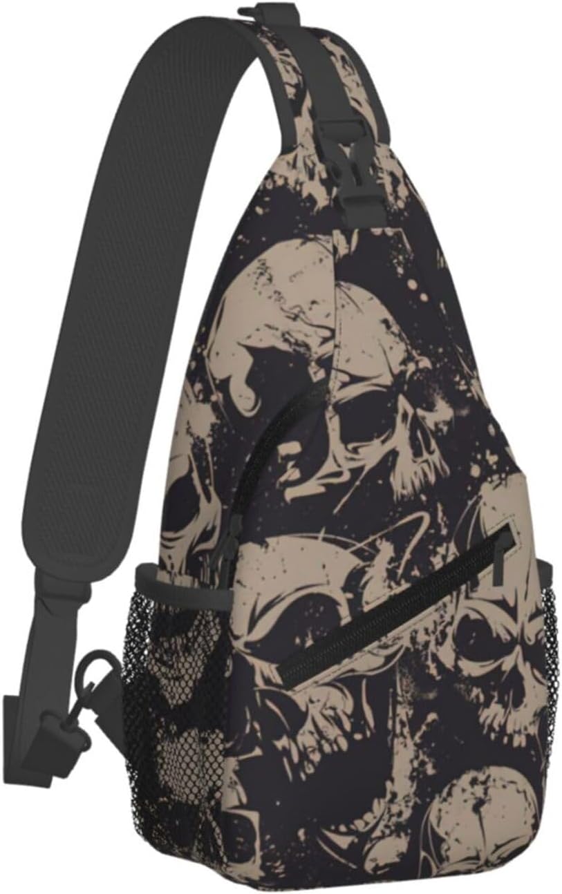 Durable Lightweight Cool Retro Skull Graphics Print Cross chest bag diagonally for Travel Commute Daily Use