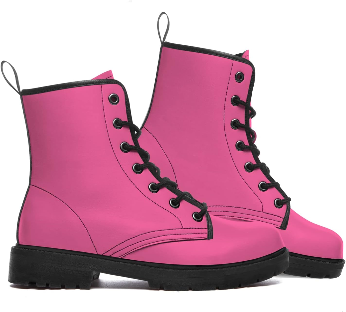 Pink Boots for Women Men Combat Boots PU Leather Lace-up Ankle Booties Gifts for Her Him