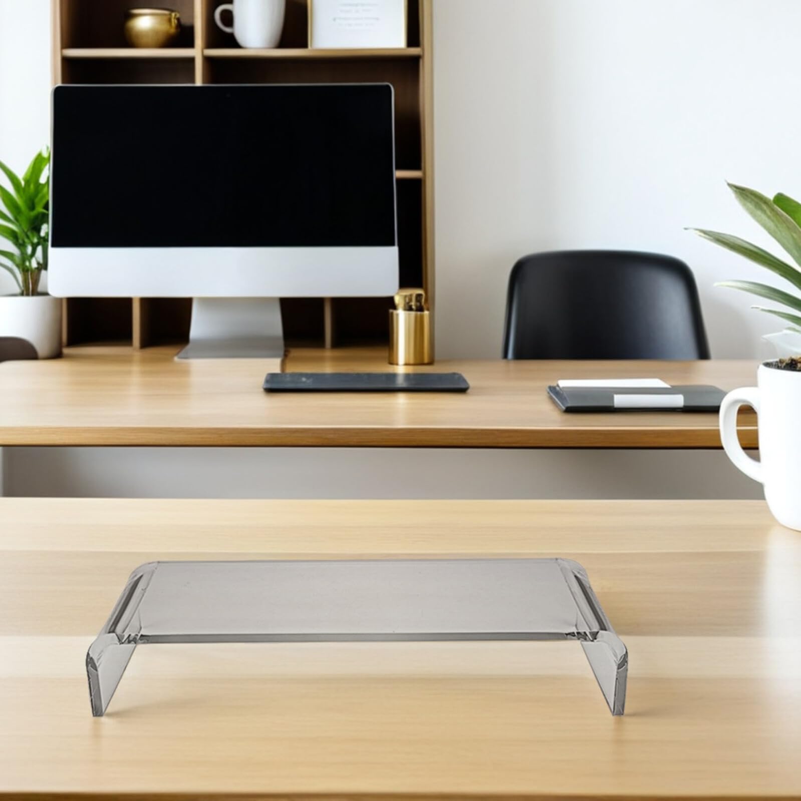 Supporto per Monitor e Rialzo Ergonomico in Acrilico Trasparente da Scrivania 2 in 1 Copritastiera Anti-Gatto per Ufficio e Casa