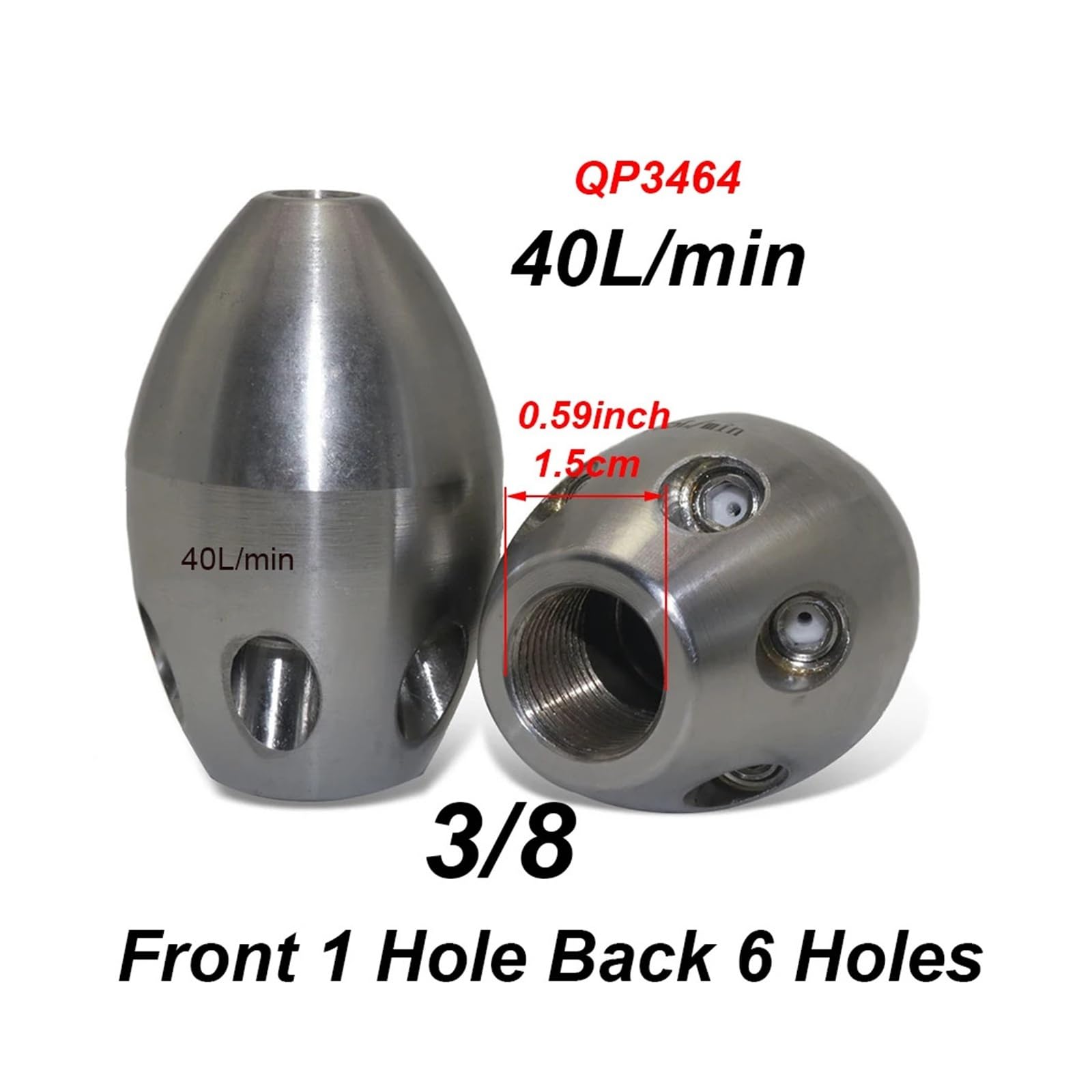 Boquilla de rosca interna 3/8, limpieza de alta presión, orificio cerámico, 100-300bar, 40-170l/min(40L Front 1 Rear 6)