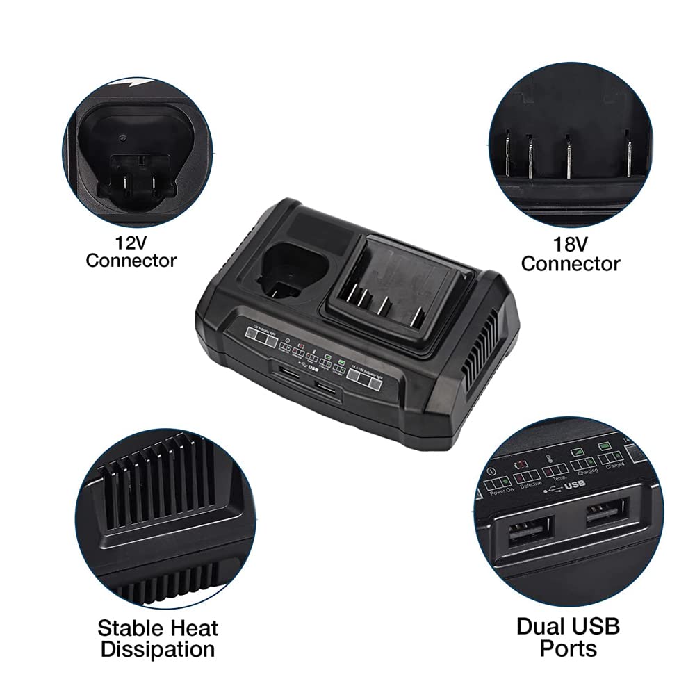 Cargador de batería de Doble Puerto para baterías de Litio Bosch 10.8-18V BAT411 BAT411A BAT412A BAT610G 2607336013 1600Z00037 3A Cargador rápido con 2 Puertos USB, PL (UE)