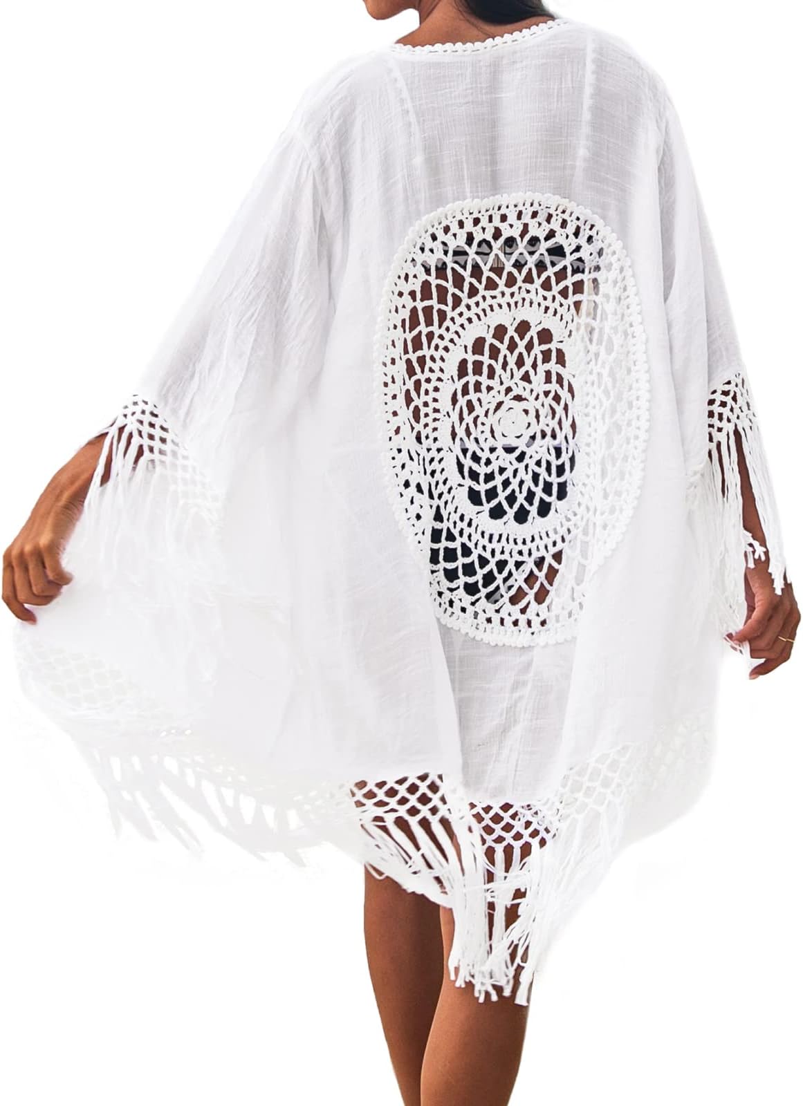 Women's Tassel Long Kimono Cardigans Beach Swimsuit Bikini Cover Up