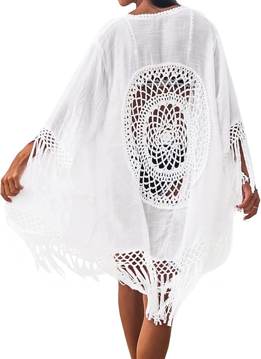 CUPSHE Women's Tassel Long Kimono Cardigan Beach Swimsuit Bikini Cover Up