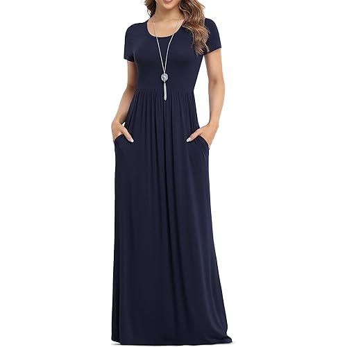 VIISHOW Women's Short Sleeve Loose Plain Maxi Dresses Casual Long Dresses with Pockets