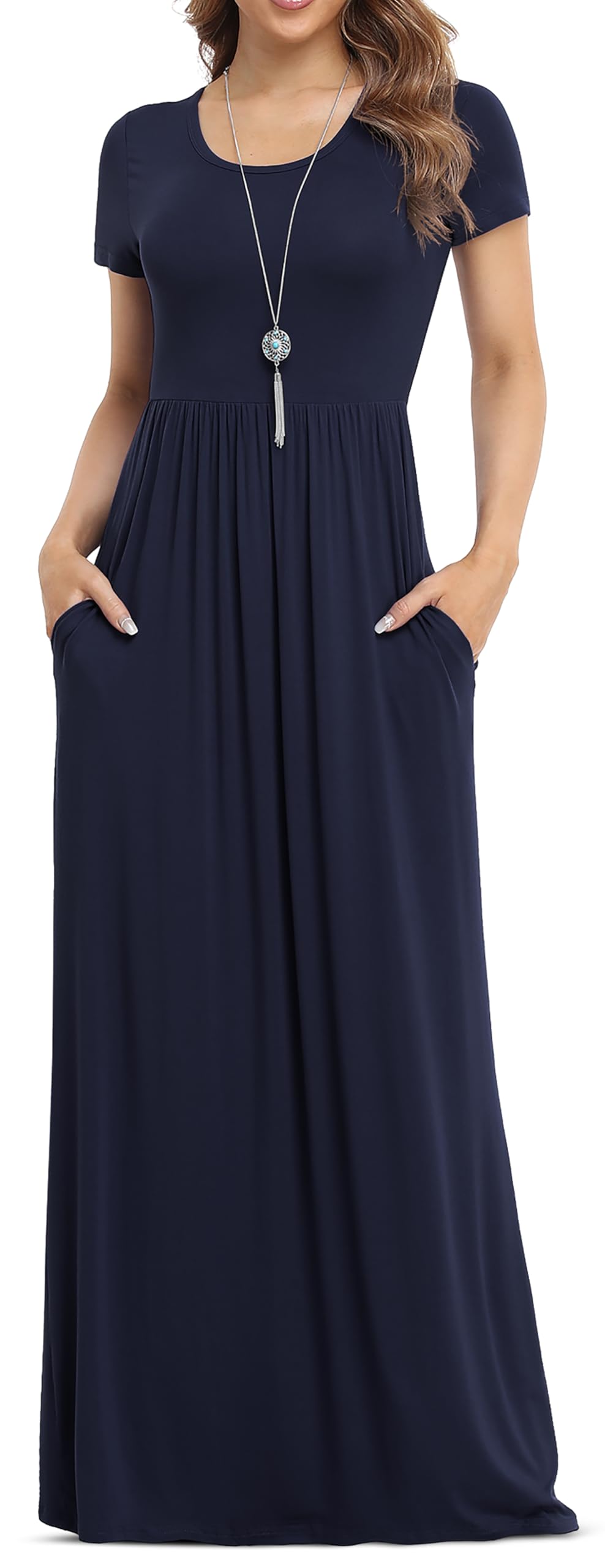 VIISHOW Women's Short Sleeve Loose Plain Maxi Dresses Casual Long Dresses with Pockets