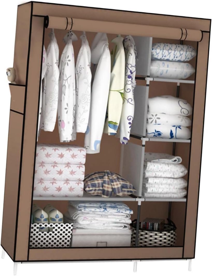 Portable Fabric Wardrobe Closet Storage Organizer Metal Shelves Clothing Rack Shelves