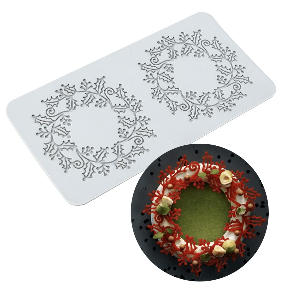 TUKE Lace Molds for Cake Decorating 3D Leaf Silicone Molds for Baking Gummy Molds Clay Fondant Molds Lace Mats Flower Honeycomb Bee Pattern for Sugar Chocolate Polymer (Leaf_10.72x5.4x0.12inch_U)