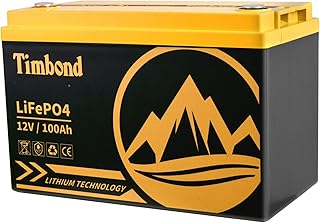 Timbond 12V 100Ah LiFePO4 Lithium Battery,100A BMS,Up to 8000+Deep Cycles,1280Wh Output Power,Perfect for RV,Solar, Marine,Off Grid Applications